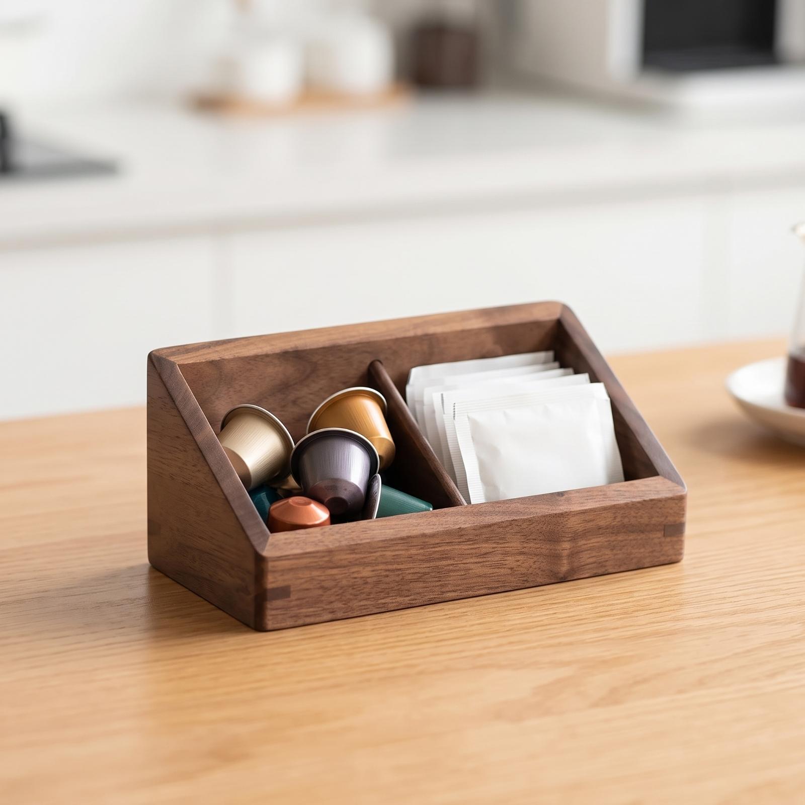Coffee Tea Station - Two Compartment Desktop Organizer Wenge Wood