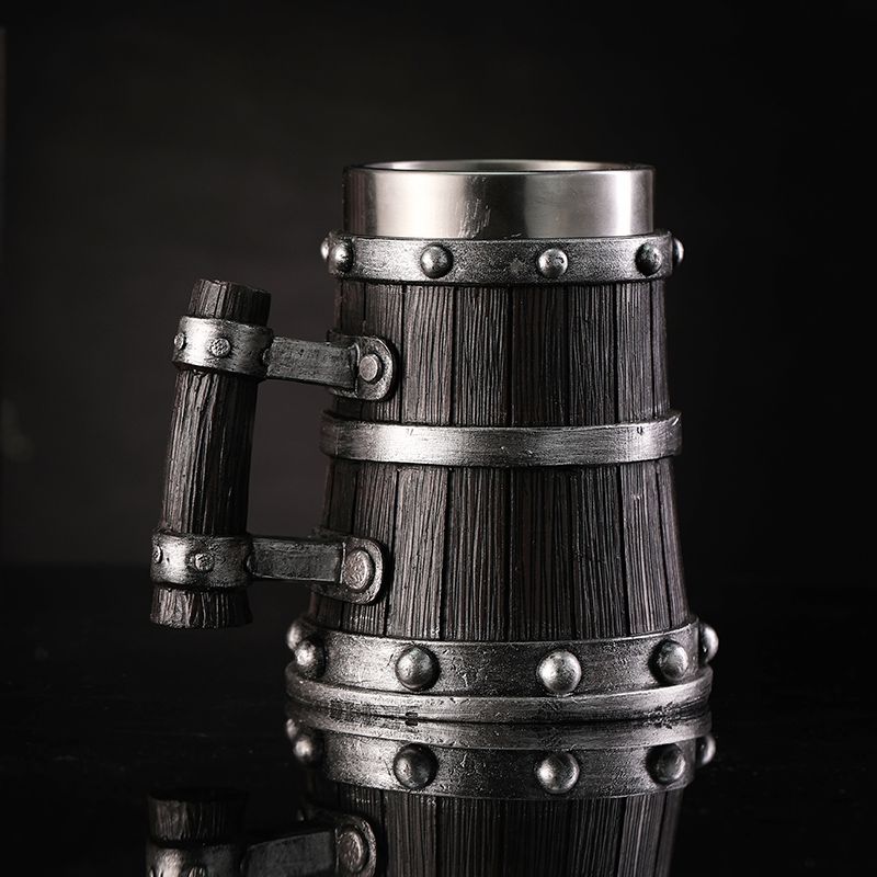 Coffee Tea Essentials - Wood Grain Beer Glass Resin Stainless