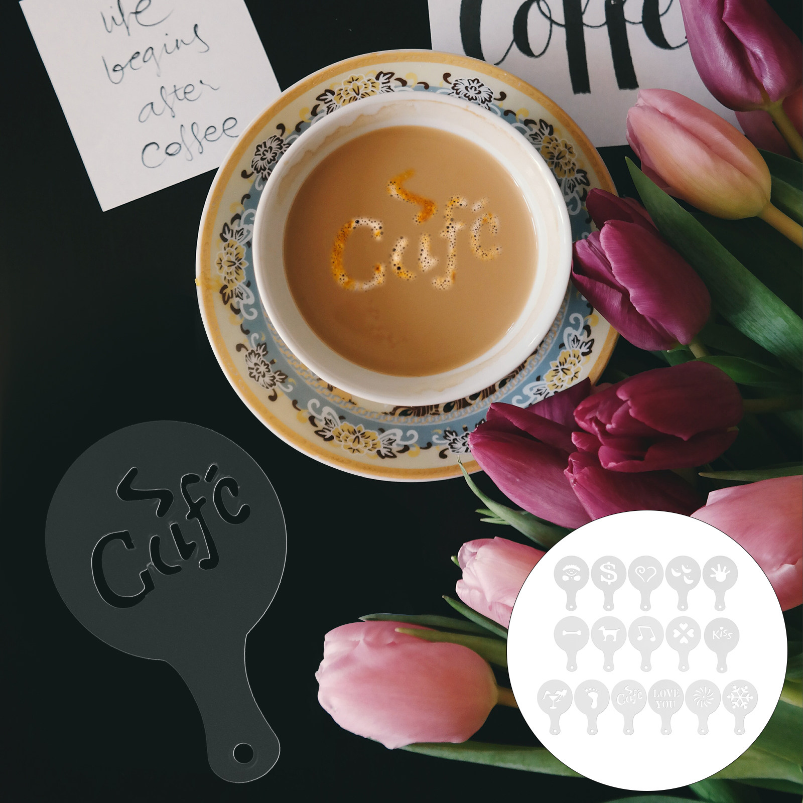 Coffee Stencil Art - 16Pcs Coffee Stencils Latte Art Stencils